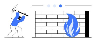 Elinde kazma olan biri dayanıklılığı temsil eden mavi bir alevin yanındaki tuğla duvarı kırar. Kavramların ideali başarı, meydan okuma, kararlılık, çaba, yenilik, devamlılık