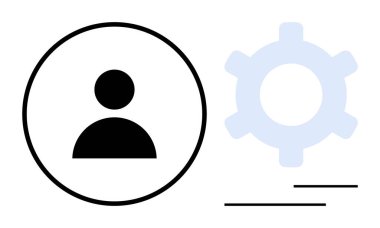 Kullanıcı silueti çemberin içinde ve dişli simgesi düz çizgilerin yanında. Kullanıcı yönetimi, tercihler, hesap ayarları, profil ayarları, sistem yapılandırması, özelleştirme ve gösterge panelleri için ideal