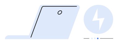 Minimalist dizüstü dizayn, şarj göstergesi ve yıldırımı var. Teknoloji, enerji, üretkenlik, dijital araçlar, sürdürülebilirlik, yenilik ve basit iniş sayfası için ideal