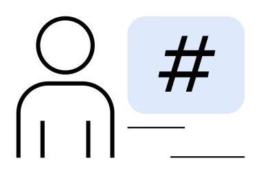 Minimalist figür taslağı, üstveri etiketli konuşma balonu ve kullanıcı biyografisini sembolize eden satırlar. Sosyal medya, iletişim, markalaşma, ağ oluşturma, müdahale, analitik basit iniş sayfası için ideal