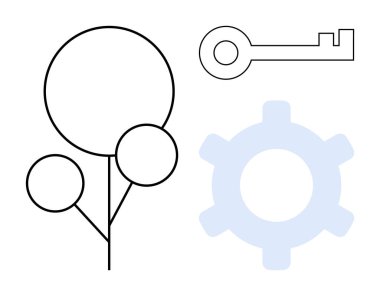 Minimum ağaç sembolü, anahtar çizgisi ve zayıf dişli dişli dişli. Büyüme, yenilik, teknoloji, işlevsellik, güvenlik ve fikir birliği için ideal. Düz basit metafor