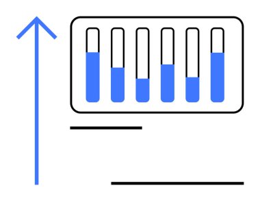 Dikey ok ve test tüpleri kısmen sıvı büyüme ve veri analizi ile dolu. Bilim, araştırma, ilerleme, tıbbi teknoloji, sağlık yeniliği, üretkenlik, basit