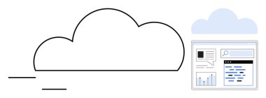 İnteraktif web gösterge paneli üzerinde veri içgörüsüne sahip büyük bulut, arama çubuğu ve performans çizelgeleri içeriyor. Teknoloji, yenilik, veri analizi, iş büyümesi, bulut depolama için ideal