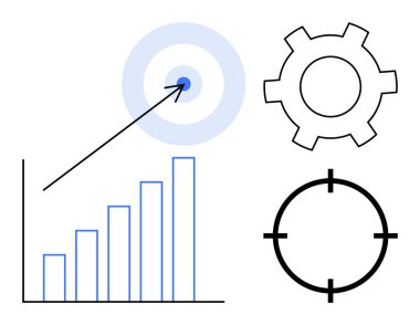 Oklu, hedef sembollü, teçhizatlı ve başarı, yenilik ve hassasiyeti görselleştiren büyüme tablosu. İş, strateji, üretkenlik planlaması için ideal takım çalışması basit