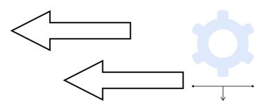 Zıt yönlere bakan iki kalın ok dişli ve aşağı bakan ok süreç akışı için, karar netliği, zıt yönler için. İş akışı, otomasyon, seçenekler, sistemler için ideal
