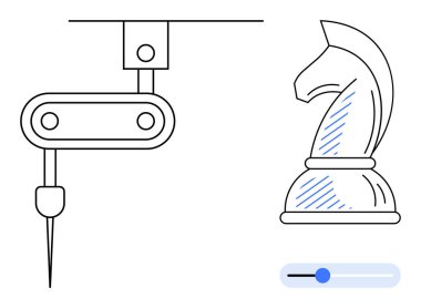 Robotik kol oymacılığı, satranç şövalyesi taşı, başparmaklar yukarı, hassasiyet ve kontrol kaydırma ayarları. Yenilik, teknoloji, kesinlik, yaratıcılık, işçilik, robotik, otomasyon için ideal