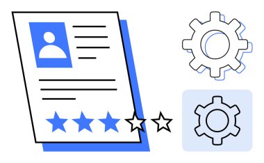 Profil fotoğrafı, metin ve dört yıldızlı bir aday profili ve yanında iki vites simgesi var. İşe alım, insan kaynakları, performans değerlendirmesi, üretkenlik ve yazılım özelleştirmesi için ideal