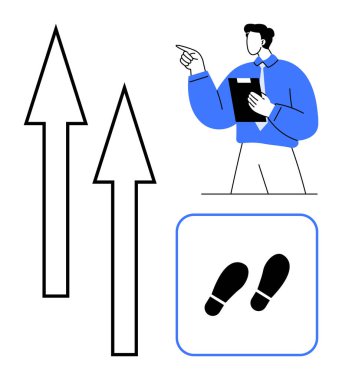 Profesyonel el yazısı ve el kol hareketi, yukarı doğru ok ve ayak izlerinin yanı sıra rehberlik, ilerleme ve yönü gösteriyor. Liderlik, büyüme, eğitim, planlama, kariyer stratejisi için ideal