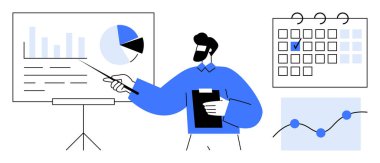 Sunucu pasta grafiğini, çubuk grafiğini ve zaman çizelgesini işaretleyici ve pano ile analiz ediyor. İş, planlama, istatistik, veri analizi, takım çalışması eğitim stratejisi için idealdir. Düz basit metafor