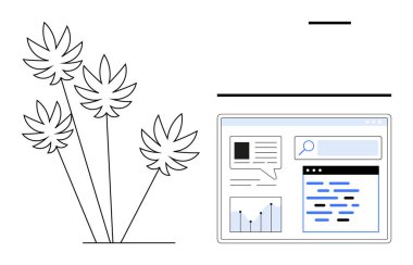 Arama çubuğu, metin, grafik ve içerik düzenini gösteren dijital arayüzün yanındaki başparmaklar yukarı. Çevre, teknoloji, yenilik, analitik, modern tasarım eko-çözümler için idealdir basit