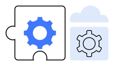 Bulutun yanında bulut olan bulmaca parçası benzer teçhizatla, bağlantıyı, sistem entegrasyonunu ve optimizasyonu sembolize ediyor. Teknoloji, bulut hesaplama, iş akışı, problem çözme için ideal