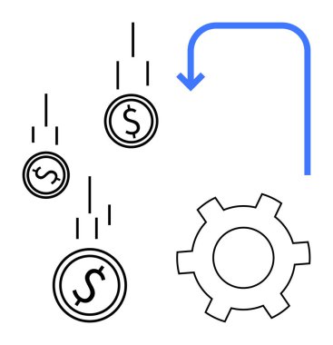 Bir vitese takılan dolar sikkeleri finansman, otomasyon ya da işlemleri simgeler. Finans, iş akışı, yatırım, teknoloji, verimlilik, sistem geliştirme için ideal basit iniş sayfası