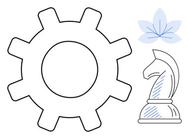 Dişlileri sembolize etme süreci strateji için satranç şövalyesi ve doğa için çiçek unsuru. Temalar için ideal planlama, mekanik, ekosistemler, karar verme mekanizması, büyüme, yenilik düzlüğü