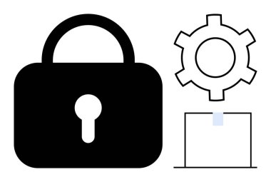 Simge, teçhizat ve sistem ögesi güvenliği, erişim kontrolünü ve yapılandırmayı vurguluyor. Siber güvenlik, veri koruması, yazılım kurulumu, bilişim çözümleri gizlilik altyapısı için ideal