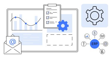 İşlem otomasyonu için çizelgeler, görev kontrol listesi, e-posta ve teçhizat. Planlama, üretkenlik, iş akışı, otomasyon, veri görselleştirme iş stratejisi için ideal basit iniş sayfası