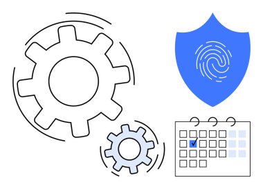 Birbirine kenetlenmiş dişliler, parmak izi kalkanı ve işaretli takvim tarihi işlevselliği, veri güvenliğini ve görev organizasyonunu iletir. Teknoloji, siber güvenlik, planlama, üretkenlik sistemi için ideal