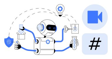 Robot verilerle etkileşime giriyor, görevleri tamamlıyor paket kullanım, biyometrik koruma ve laboratuvar araştırmalarını başarıyla tamamlıyor. Basit yapay zeka kavramları, yenilik, robot bilimi, güvenlik ve teknoloji bilimi için idealdir.