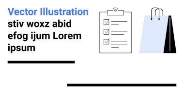 Kese kağıdının yanında çek kutusu olan bir pano. Alışveriş alışkanlıkları, görev yönetimi, planlama, e-ticaret, perakende, organizasyon ve basit bir iniş sayfası için ideal