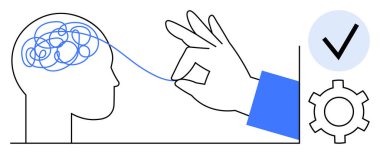 Zihinsel berraklığı, mantığı ve problem çözmeyi sembolize eden karmaşık çizgileri çözmek. Psikoloji, üretkenlik, yenilik, akıl sağlığı, strateji, eğitim için ideal