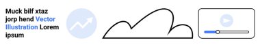 Bulut çizimi, analiz çizelgesi simgesi ve video oynatıcı arayüzü. Veri depolama, akış, analitik, dijital medya, bulut hesaplama, teknoloji sade iniş sayfası için ideal