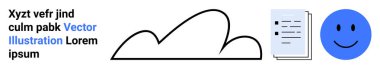 Bulut çizgisi, belge ve mavi gülen yüz. Temalar için idealdir: Takım çalışması, veri depolama, pozitiflik, iletişim, organizasyon, yaratıcılık ve basit bir iniş sayfası