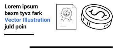 Maddi değeri, başarıları ya da başarıları vurgulayan büyük bir madeni paranın yanında dekoratif rozet sertifikası. Finans, eğitim, ödüller, sertifikalar, iş, başarı veya basitlik için ideal