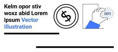 Dolar madeni para sembolü ve DeFi sembolü modern dijital ekonomiyi, kripto para birimini ve blok zincirini vurguluyor. Fintech, dijital para birimi, bankacılık yeniliği ve finansal teknoloji için ideal