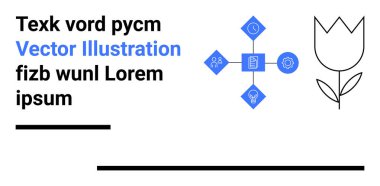 Metin blokları minimalist simgeler, çiçek çizimleri ve çizgiler denge ve basitliği vurgular. Eğitim, teknoloji, bilgi grafikleri, markalaşma, sunumlar için idealdir.
