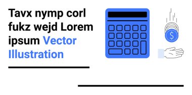 Düşen paralar ve el alımları dışında mavi hesap makinesi finans, muhasebe, bütçe, yatırım, tasarruf, iş analizi ve basit bir iniş sayfası için ideal