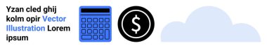 Hesap makinesi, dolar parası ve finans, bütçe, dijital işlemler ve bulut teknolojisi tasvir eden bulut ikonu. Fintech, online bankacılık, tasarruf muhasebe dijital ticareti ve basit bir