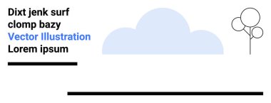 Soyut metin, siyah çizgiler ve çizilmiş balonlarla mavi bulut çizimi. Asgari tasarım, yer tutucular, markalaşma, yaratıcılık, web geliştirme, pazarlama flamaları için ideal basit iniş sayfası