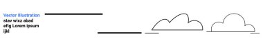 Basit çizgi sanatı ve yatay bölücülerle soyut bulut şekilleri. Web düzeni, yaratıcılık, basitlik, minimalizm, temiz tasarım, modern sanat, basit iniş sayfası için ideal