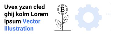 Gelişmeyi, teknolojiyi ve ilerlemeyi temsil eden bir ikonun yanında filizlenen bir bitkinin üzerindeki bitcoin sembolü. Kripto para birimi, fintech, yenilik, sürdürülebilirlik, engelleme zinciri, başlangıç için ideal