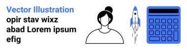 Kullanıcı avatarı, roket ateşlemesi, ve bir hesap makinesi iş, yenilik, başlangıç girişimleri, finansal planlama, eğitim, iletişim ve yaratıcılık. Basit bir iniş sayfası için ideal