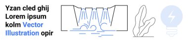 Şelale diyagramı, dekoratif bitki çizgisi ve ampul konsepti olan soyut şekiller. Yenilik için ideal, sürdürülebilirlik, enerji, doğa, yaratıcılık, ilerleme ve basit bir iniş sayfası