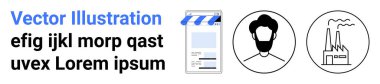 Dijital kullanıcı arayüzü, çizgi sanat yüzü ikonu ve teknoloji, kimlik ve imalatı sembolize eden endüstriyel fabrika. Web tasarımı, dijital kimlik, profil oluşturma, endüstriyel markalaşma için ideal