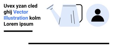 Bir dairesel profil simgesinin, soyut metin elemanlarının ve yatay çizgi aksanlarının yanında sulama kutusu. Bahçe işleri, kullanıcı arayüzü, tasarım, profil, minimalizm, teknoloji sade iniş sayfası için ideal