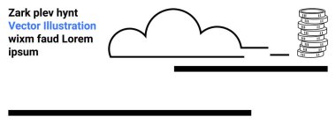 Asgari çizgiler üzerinden madeni paralara bağlı bulut, verileri, zenginliği, teknolojiyi ve finansmanı temsil ediyor. Fintech, bulut depolama, kripto para birimi, başlangıç ağ pazarlama basit iniş sayfası için ideal