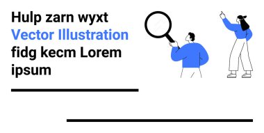 İki birey, biri büyüteç tutuyor, soyut elementlerle işbirliği yapıyor ve hareket ediyor. Takım çalışması, araştırma, problem çözme, yenilik, işbirliği, keşif için ideal