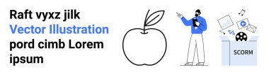 Profesyonel sunum SCORM içeriği, soyut elma çizimi, yüzen belgeler. Eğitim, e-öğrenme, dijital öğrenme, eğitim modülleri, hikaye anlatma, içerik paylaşımı için ideal