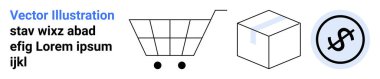 Alışveriş arabası, kutu ve dolar sikkesi online alışveriş, dağıtım, e-ticaret, lojistik, ödeme yöntemleri, ürün ambalajlama ve minimal arayüzleri vurguluyor. Basit bir iniş sayfası için ideal
