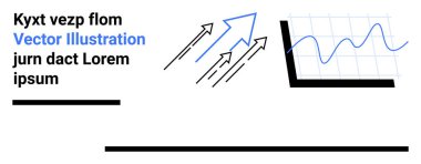 Yukarı çıkan oklar, dinamik bir çizginin yanında gelişmeyi ve başarıyı vurguluyor. Ticari büyüme, analitik, finans, başarı, veri sunumu, strateji ve basit iniş sayfası için ideal