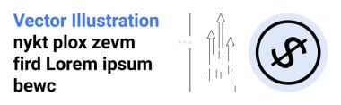 Yükselen oklar ve yuvarlak dolar işareti büyüme, başarı ve ekonomik gelişmeyi temsil ediyor. İş, finans, yatırım, analitik, ekonomik strateji, büyüme planlaması için ideal