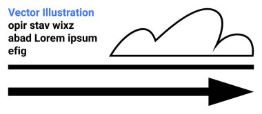 Paralel çizgili bir bulutun tam altını gösteren kalın ok yönü, hareketi ve odaklanmayı sembolize ediyor. Ulaşım, ilerleme, eylem, strateji, hız, navigasyon için ideal basit iniş
