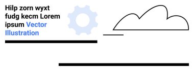 Dişli simgesi soyut bulut, yatay çizgiler ve yer tutucu metinlerle eşleştirildi. Teknoloji, bulut hesaplama ve geliştirmeyi temsil ediyor. Otomasyon, programlama ve yenilik için ideal SaaS sunucu