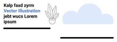 Düzenlenebilir metin alanının yanında koyu siyah çizgileri ve pastel mavi bulutu olan saksı bitkisi. Doğa, minimalizm, tasarım, dekor, açık hava, sadelik, düz iniş sayfası afişi için ideal