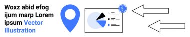 Harita lokasyon iğnesinin yanında bir dolar simgesi ve büyümeyi gösteren oklarla birlikte turta grafiği. Veri analizi, iş büyümesi, finans, pazarlama, bilgi grafikleri, konum tabanlı hizmetler, basit