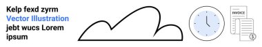Soyut bulut taslağı, saat ve dolar sembollü fatura kağıdı. Bulut hesaplama, zaman izleme, fatura, finans, işletme yönetimi, üretkenlik araçları için ideal basit iniş sayfası