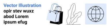 Alışveriş torbası, soyut fabrika hatları ve şebeke düzeni. Çevrimiçi alışveriş, perakende satış, çevre, sürdürülebilirlik, seyahat küreselleşme eko-ticaret için idealdir. Mükemmel düz iniş sayfası afişi