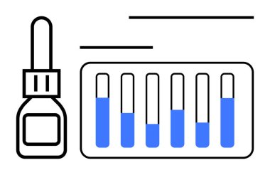Şişelerin yanındaki laboratuvar damlası kısmen mavi sıvıyla dolu. Bilim, araştırma, deney, laboratuvar, kimyasal, tıbbi ve akademik görseller için ideal. Basit bir iniş sayfası için mükemmel.